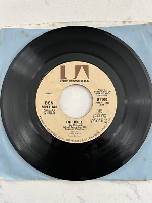 Don McLean  Dreidel  Vinyl 45 United Artists Records Exc Condition 1972
