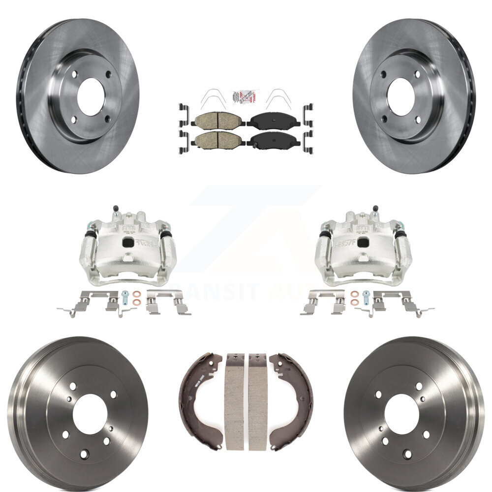 Front Rear Disc Brake Caliper Rotors Drum Ceramic Pad Kit 8Pc Nissan Versa