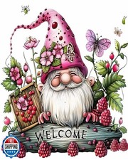gnome Welecome Sign Paint by Number Kits 16 x 20 inch Canvas DIY Raspberry Fl