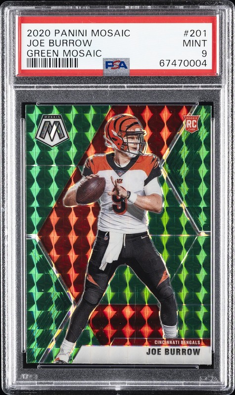 2020 PANINI MOSAIC GREEN MOSAIC #201 JOE BURROW ROOKIE RC PSA 9