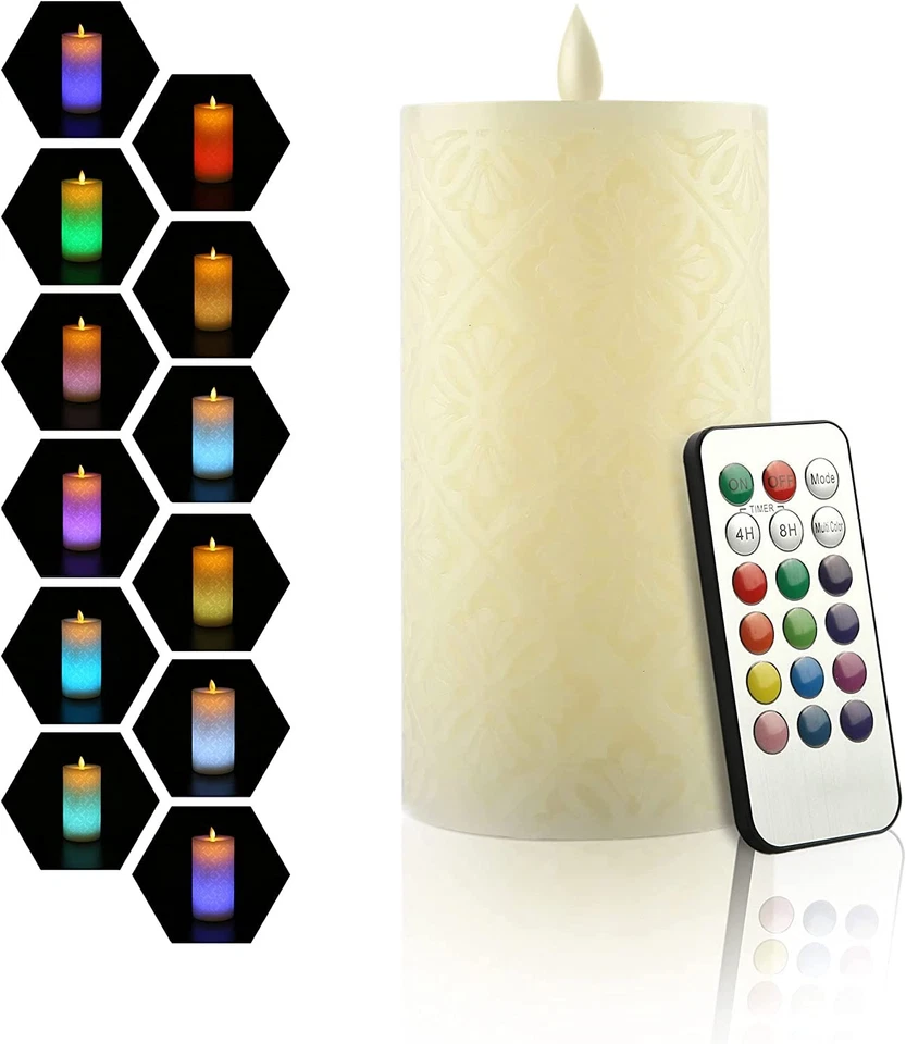 RGB Flickering Moving Wick Flameless Pillar Candle Led Candles lights W/Remote - Image 3 of 4