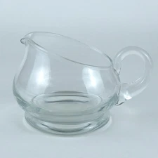 Hand-Blown Studio Glass Pitcher 7" Clear Heavy Stout Low Profile Vintage Artisan