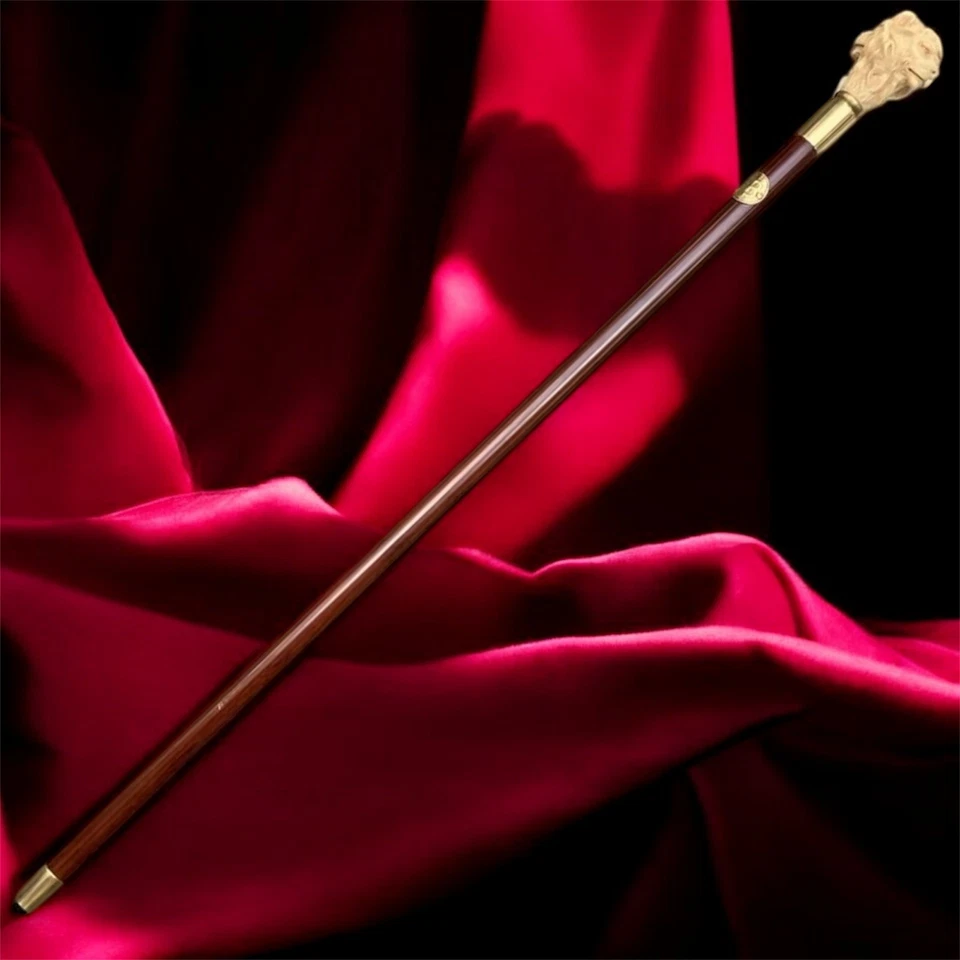 Lion Head Walking Stick Cane Design Wood RESIN Handle Gift Decor Rare Vintage - Image 4 of 4