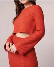 Band of the Free Alize Top Women's M Rust Long Bell Sleeve Crop Ribbed NWT