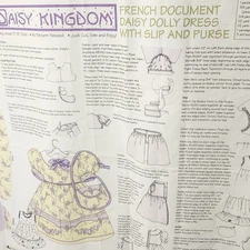 Daisy Kingdom French Document Daisy Dolly Dress Slip Purse Fabric Panel Pattern