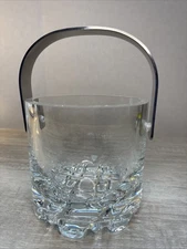 Orrefors Swede Crystal Ice Bucket 5x5” Buster Metal Chrome Handle  Bar MCM.