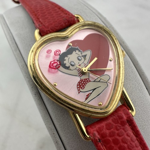 Vintage Gold Tone Pink Dial Heart Shape Betty Boop Women’s Watch, New Battery - Picture 7 of 14