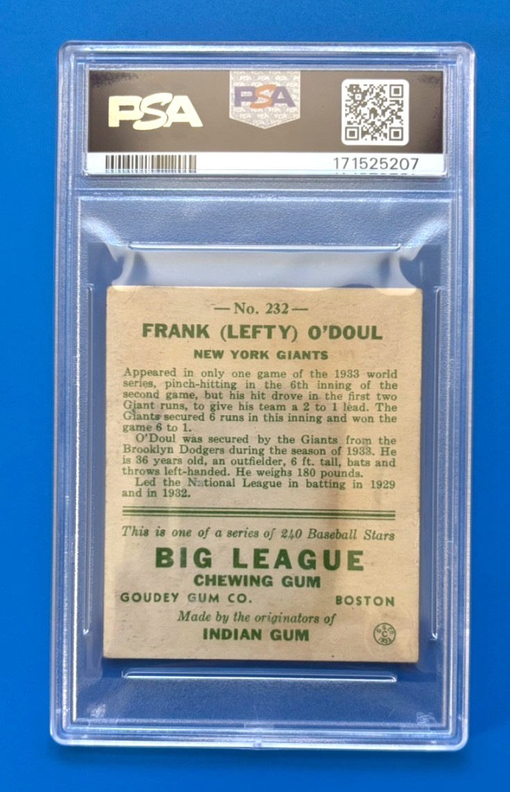 1933 Goudey Lefty O'Doul #232 PSA 2 GD view 2