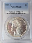 Two PCGS MS 64+US Morgan Silver Dollars;  1881-S and 1887-P