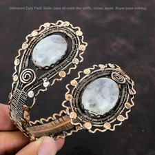 Halloween Sale Rainbow Moonstone Stone Copper Wire Wrapped Unique Bangle Jewelry
