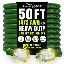50ft Outdoor/Indoor Extension Cord 14/3 Gauge Heavy Duty 3 Prong SJTW,