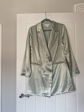 ASOS Glamorous Teal Green Blue Satin V Neck Long Sleeve Blazer Dress UK 10