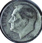 1948 P ROOSEVELT DIME - 90% SILVER - CURRENT MELT $ 6.39 - DR 004