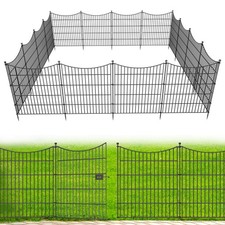 15 Panels Decorative Garden Fence with Gate, 32 in H X 35.4 ft L No Dig Dog...