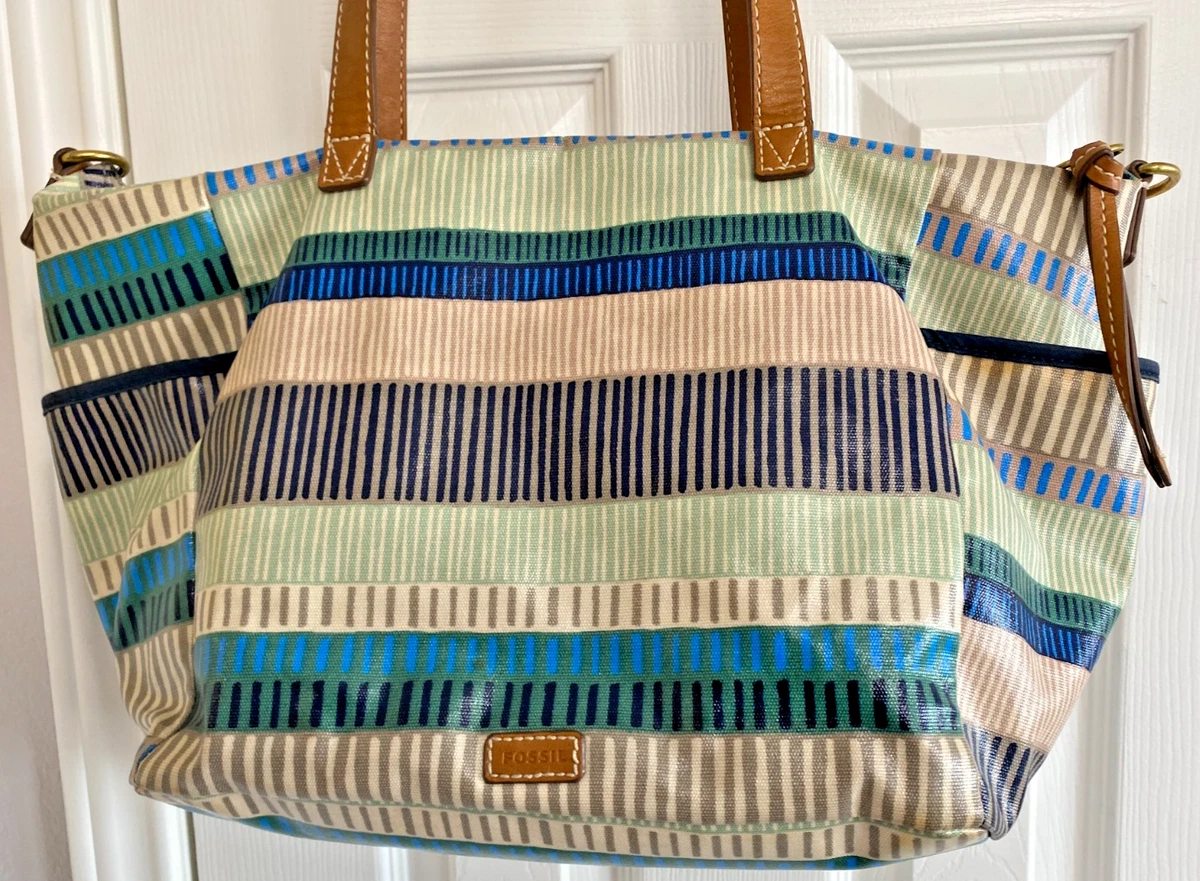 Fossil Multicolor Striped Canvas Backpack Tote Fossil Large Multicolor Striped Tote Back Durable Pockets  main image 3