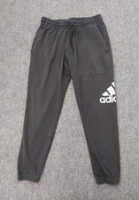 Adidas Jogger Sweat Pants Mens Large Black Big Logo Fleece Pockets Drawstring