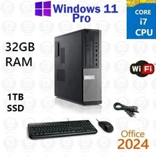 Windows 11 Pro Dell i7 1TB SSD 32GB RAM WiFi Computer PC Desktop Office 2024