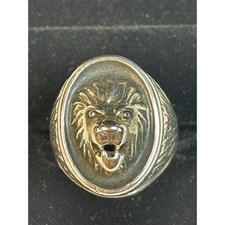 VTG Silver Lion Head Ring Sz 9.75 Biker Men's Fierce Lion Face Statement Jewelry