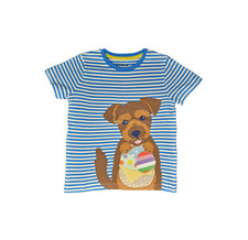 Boden Easter T-Shirt Top Unisex Dog lift the flap striped Cotton 2-8Yrs NEW