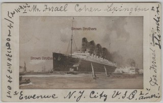 Vintage 1910 Cunard Line RMS Lusitania & Mauretania in NYC Harbor Postcard