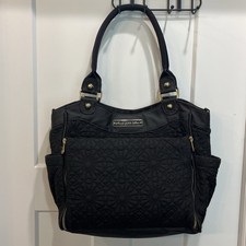Petunia Pickle Bottom City Carryall Diaper Bag Black Quilted Handbag Gold Zip