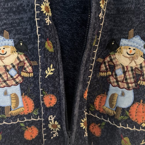 Vintage White Stag Vest Women’s Large Festive Fall Scarecrows And Pumpkins - Picture 10 of 14