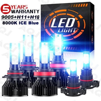 6PC 8000K Blue LED Headlight Fog Light For Chevrolet Silverado 3500 HD 2007-2019