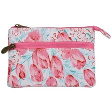 Small Flower Coin Purse for Women, Flower Embroidered Change Bag Pink-White