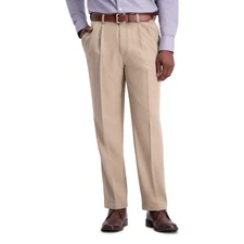 NEW MENS HAGGAR COOL 18  CLASSIC SHIRT GRIPPER TAN  PANTS PLEATED 34 30