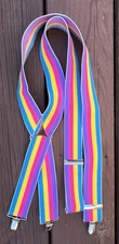 Vintage Rainbow Suspenders Pink Purple Womens Clown Costume Pride Mork and Mindy