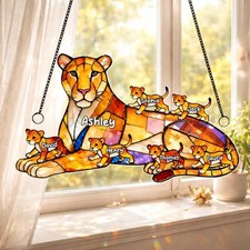Custom Mother's Day Gift, Lion Mom And Kids Suncatcher, Gift for Grandma, Gift F