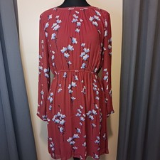 LOFT Red Floral Cottagecore Long Sleeve Elastic Waist Midi Dress M