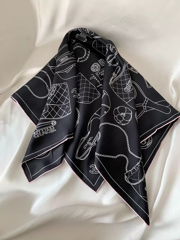 Chanel classic black camellia print women's decorative square scarf/shawl 90*90