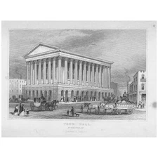 BIRMINGHAM The Town Hall - Antique Print c1840