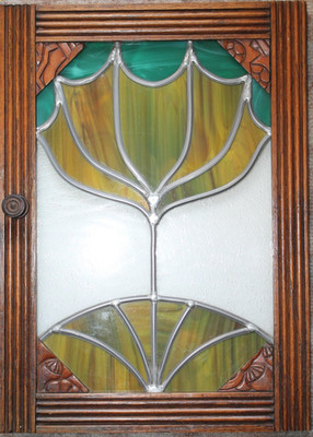 Antike Tür mit Verglasung, Jugendstil Ornament, um 1900