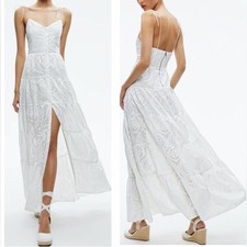 Alice+Olivia SHANTELLA TIERED BUTTON FRONT MAXI DRESS in Off White