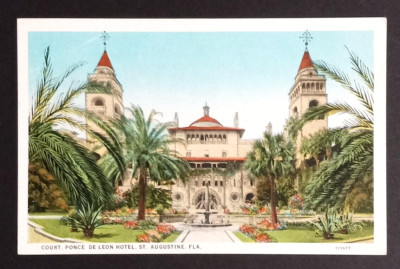 Ponce de Leon Hotel Court St Augustine Florida FL Curt Teich Postcard c1930s
