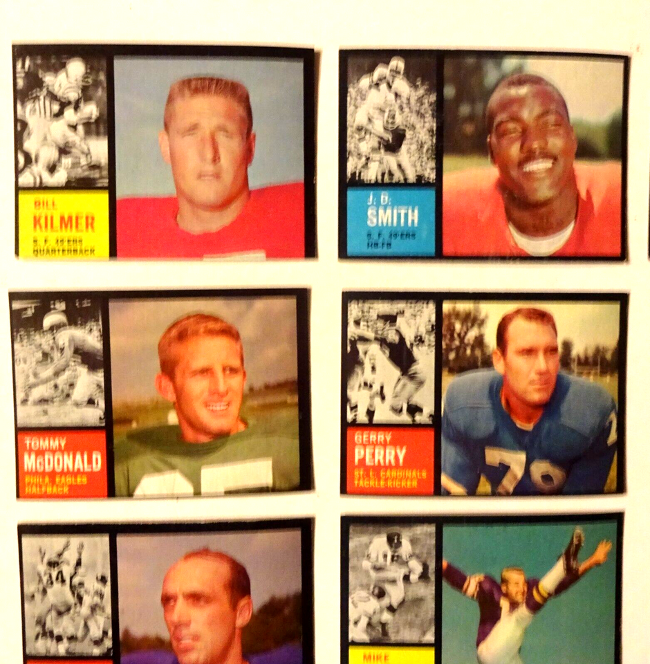 1962 TOPPS FOOTBALL LOT, 18 DIFFERENT CARDS....PERFECT CONDITION