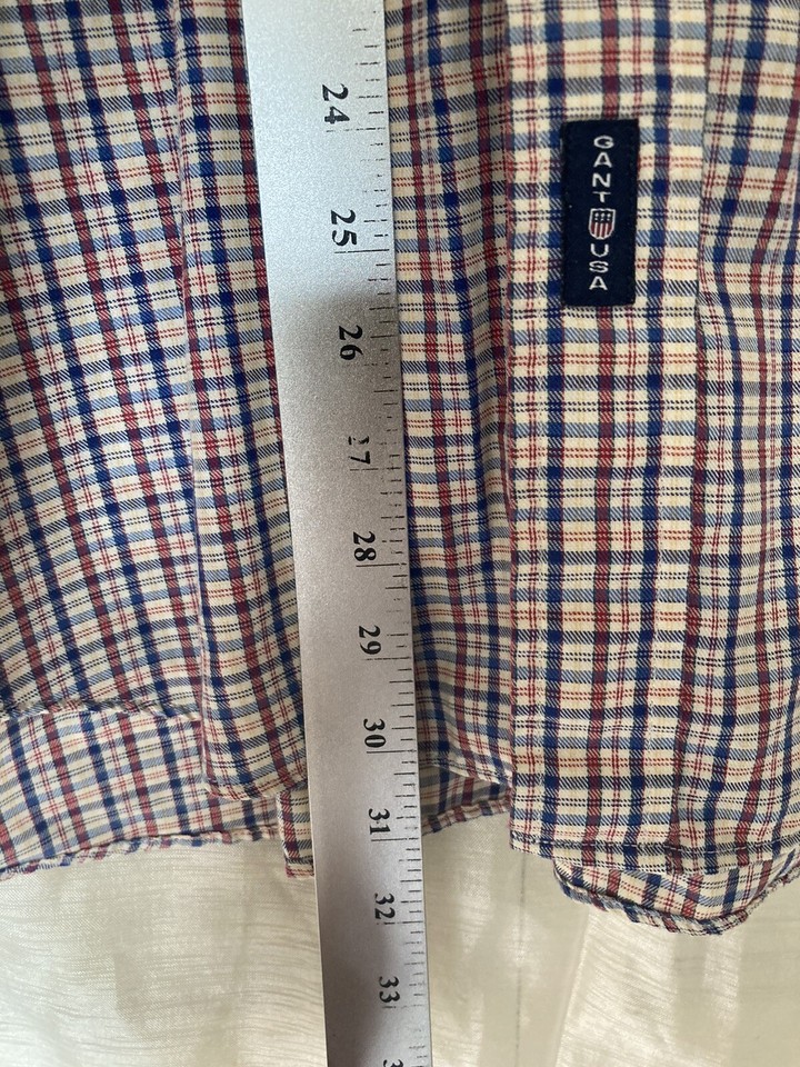 GANT USA Mens Shirt Large Short Sleeve Heritage Twill Blue Red Plaid