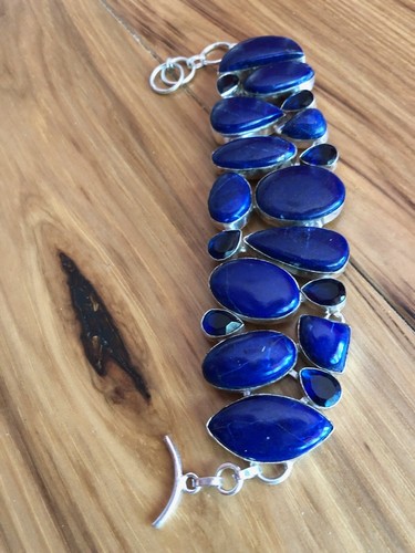 Lapis Artisan Midnight Indigo Blue Lapis Many Stone Bracelet fits wrist 7” - Picture 3 of 4