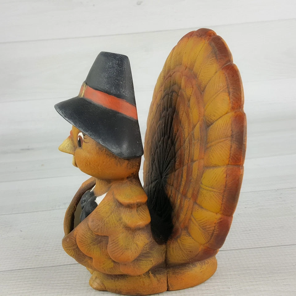Servilletero Cerámico Pavo Peregrino Vintage 6" Decoración Acción de Gracias Pintado a Mano Foto 2 de 4