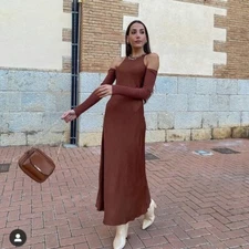 ZARA COMBINATION ARM WARMER DRESS MIDI VISCOSE NEW