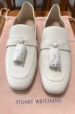 Stuart Weitzman Shoes Nysa Tassel Loafer in White Leather Size 9.5 $425 NEW!!