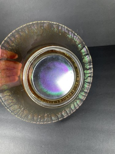 Vintage Stretch Glass Marigold Iridescent Bowl 9.75" dia 3.5" tall Console Dish - Picture 2 of 9