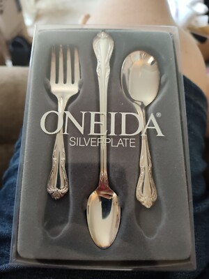 Oneida Chateau 18/10 Stainless Steel Baby Flatware Set - 3-Piece Spoon & Fork Set, New In Box