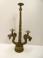 VINTAGE ORNATE BRASS TWIN DRAGON CANDELABRA 3 CANDLE STICK HOLDER STAND
