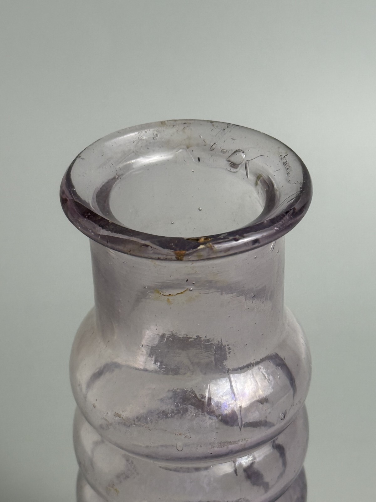 Antique Purple Glass Mustard Jar Bulbous Bottle Stamped 033