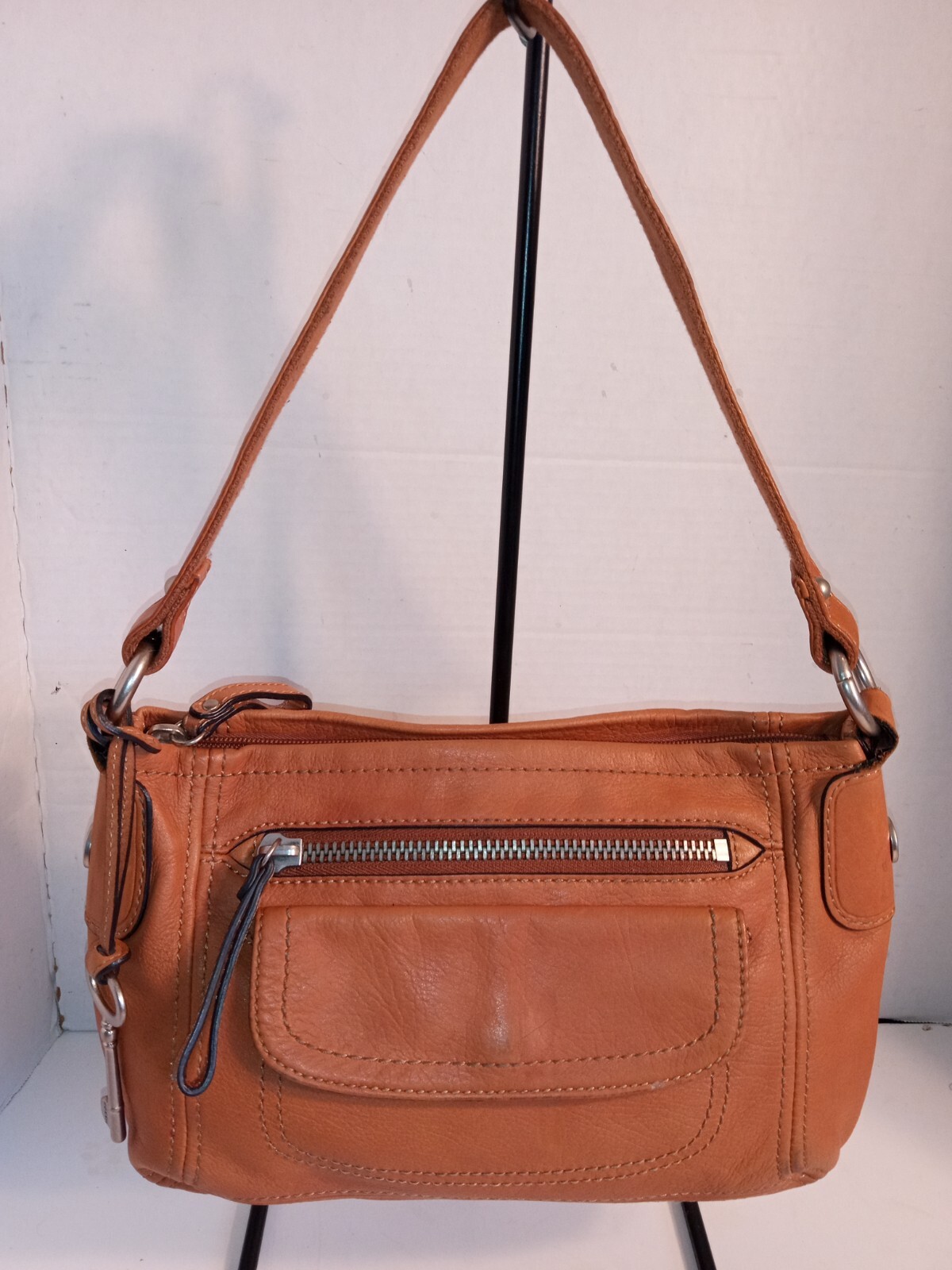 Vintage FOSSIL London Tan Leather Shoulder Bag Y2K Cl… Gem