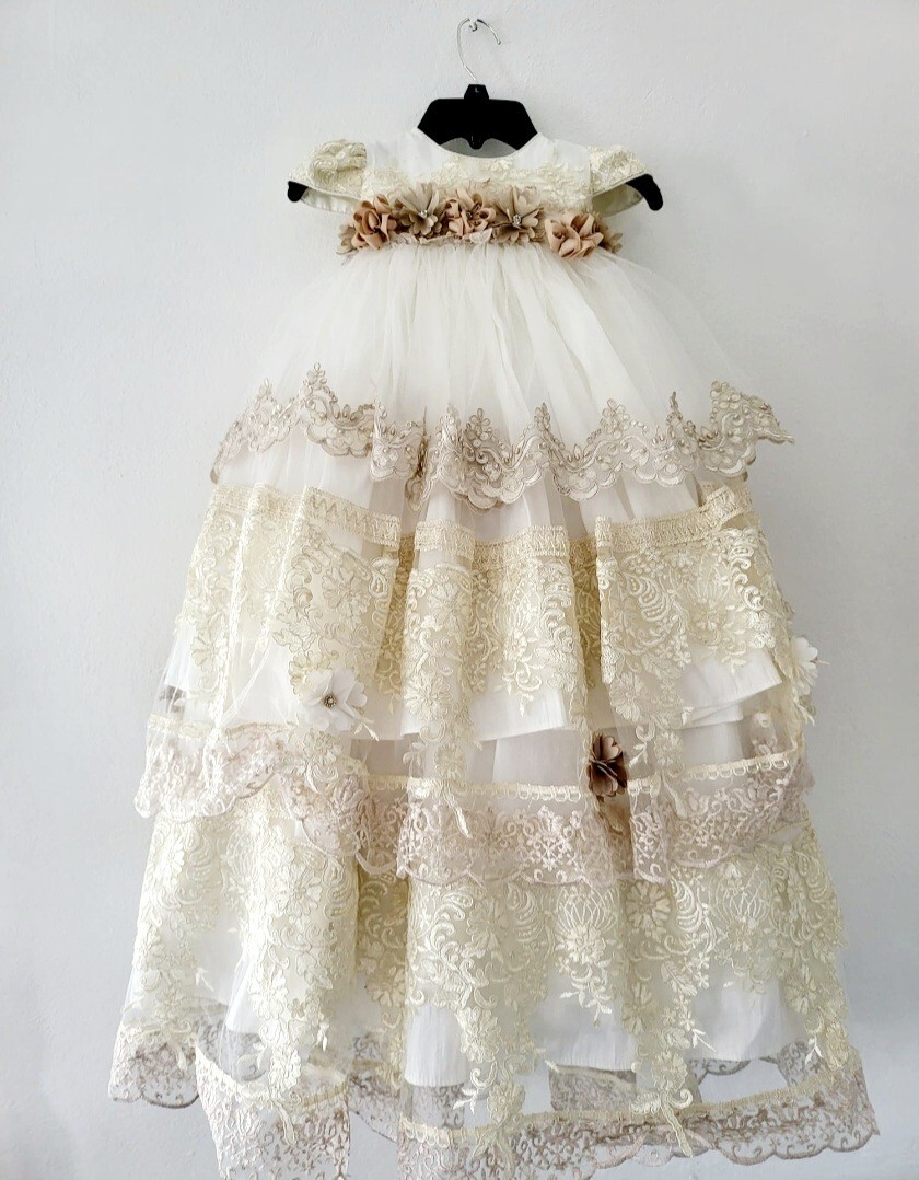 Embroidery baby girl baptism dress size 3t-4t