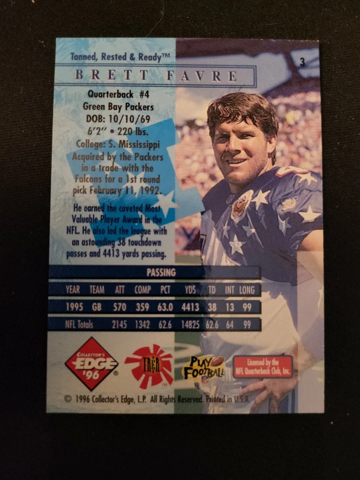 Tarjeta Edge Presidents Reserve Brett Favre 1996 bronceada lista para descansar #3 Foto 2 de 2